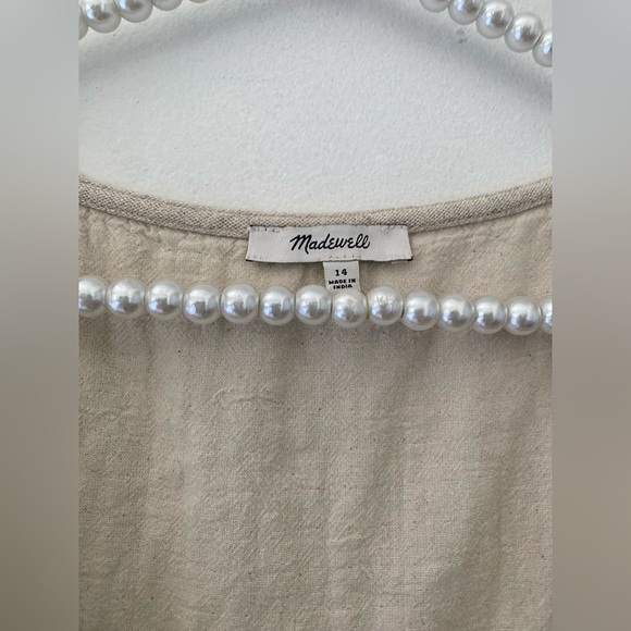 Madewell Tan Button-Front Jumpsuit v neck linen summer rompers - Picture 4 of 11